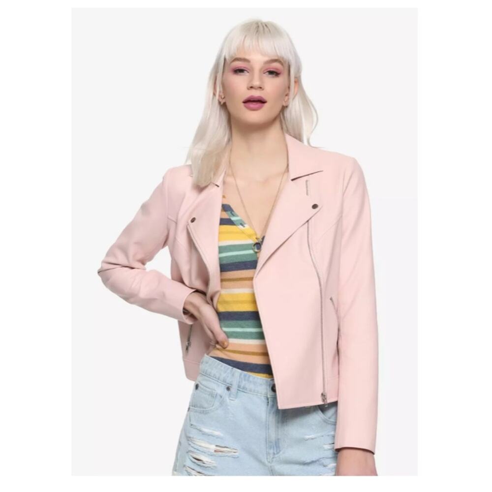 HOT TOPIC Sailor Moon In The Name Of The Moon Pink Faux Leather Moto Jacket Jr M